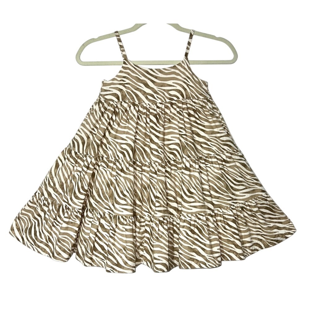 Cactus + Pearl Neutral Zebra Print Sleeveless Tiered Dress 5